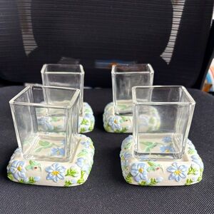 PartyLite Floral Garden Hummingbird Square Candle Holders Set of 4